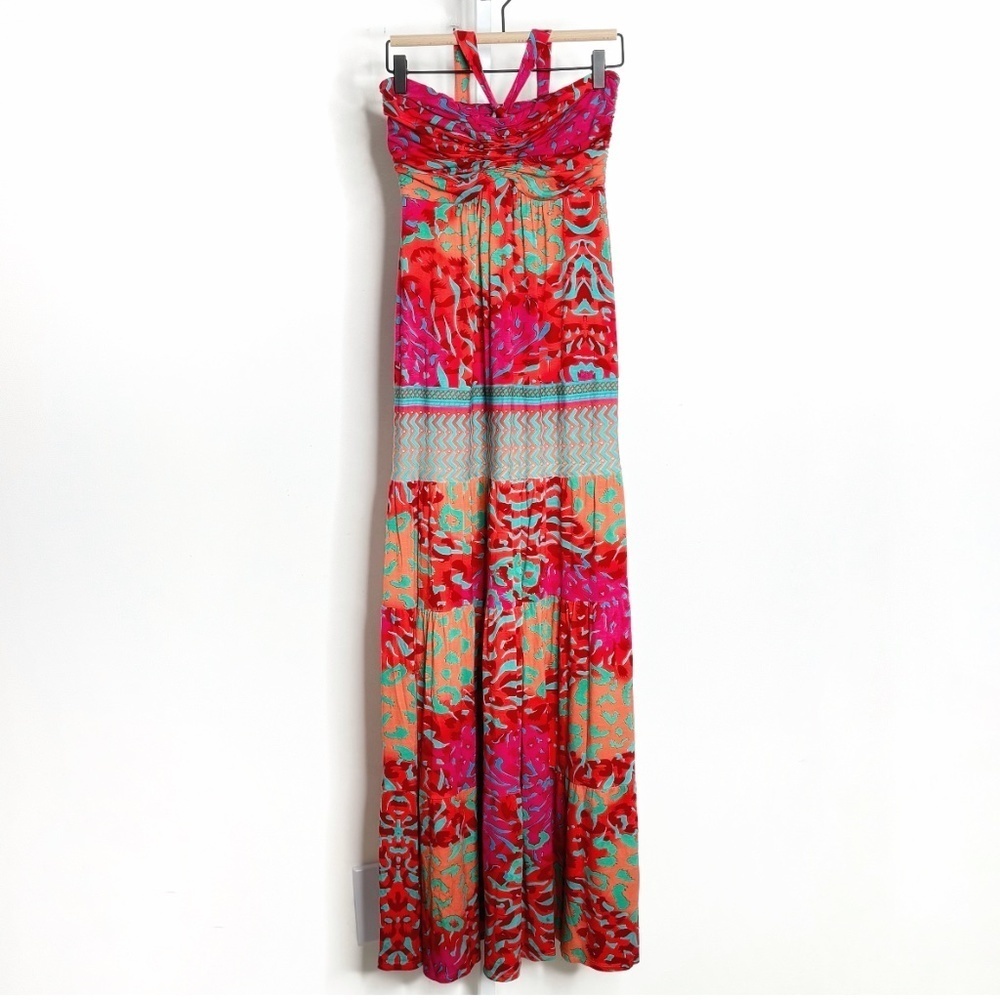Hale Bob Cabana Maxi Dress Halter Style Resort Beach Tie Neck Vibrant Print XS - Picture 2 of 15
